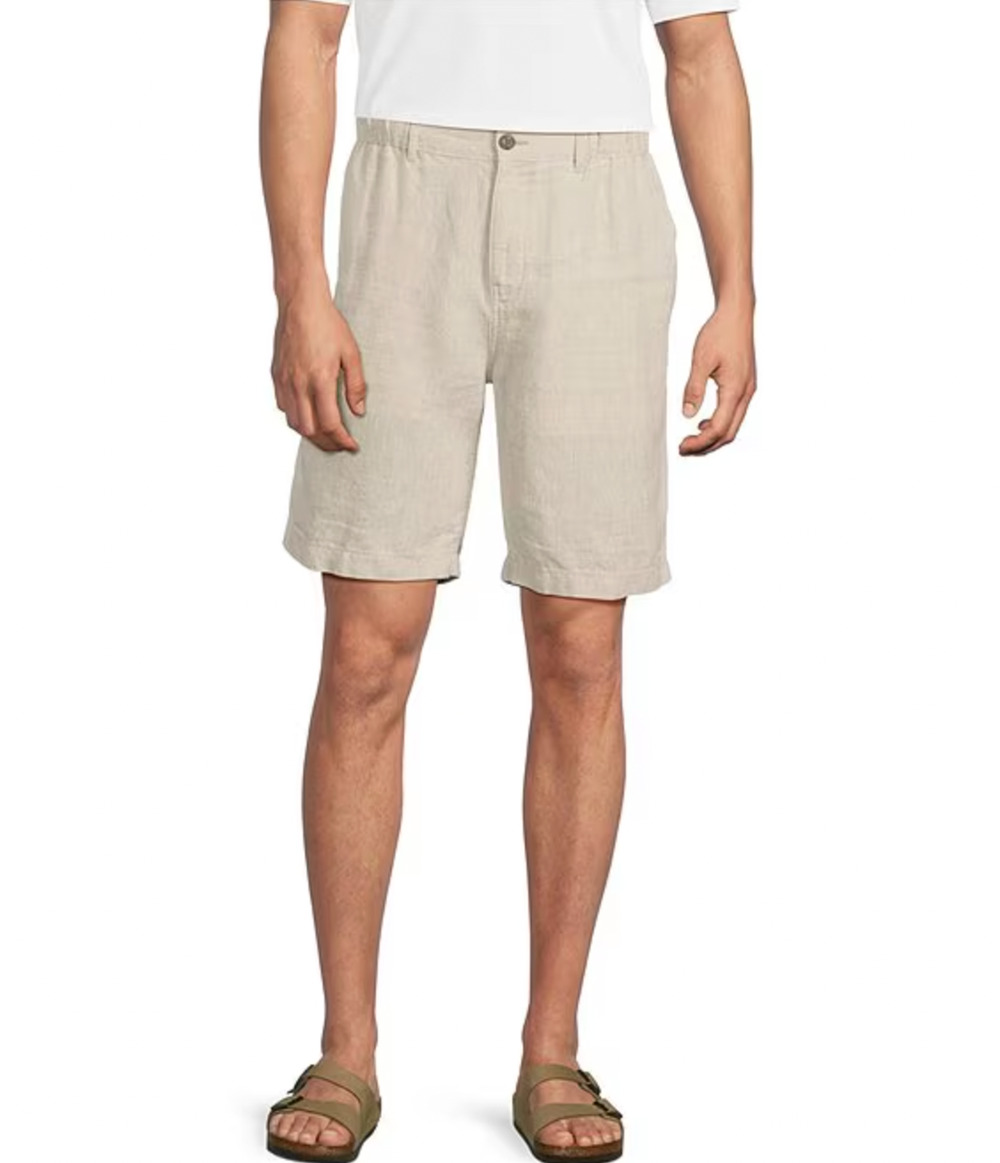 Caribbean 100% Linen Shorts Mens Sz 48 10" Inseam Natural Elastic Drawstring